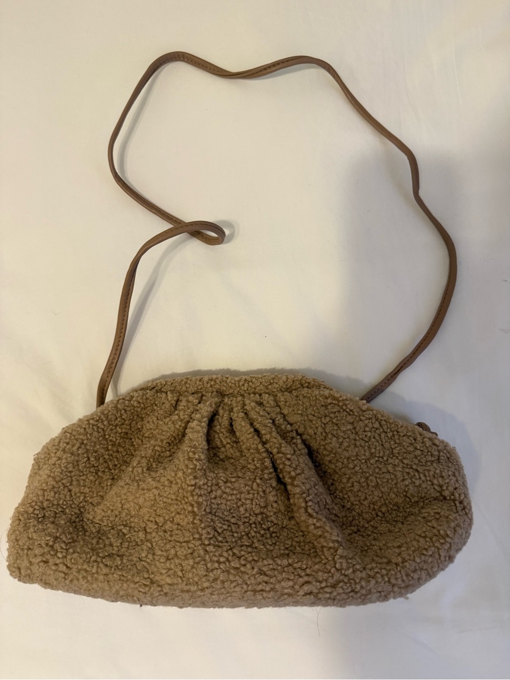 Teddy Fleece Crossbody Bag in Camel